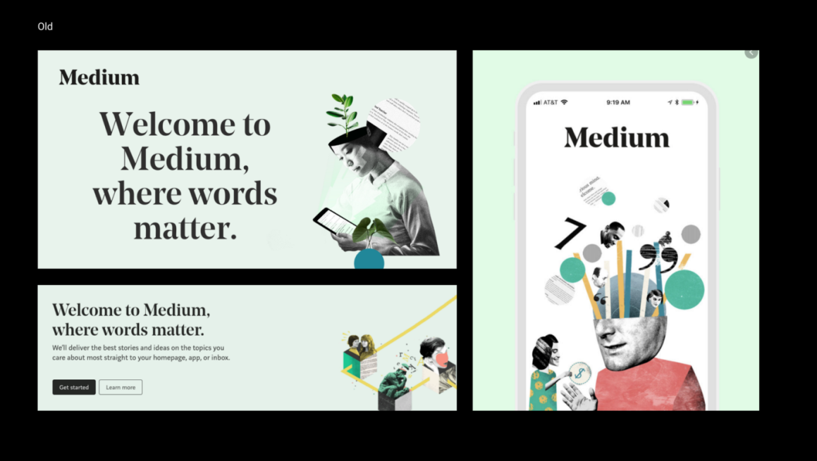 過去Medium的品牌視覺以拼貼插圖為主